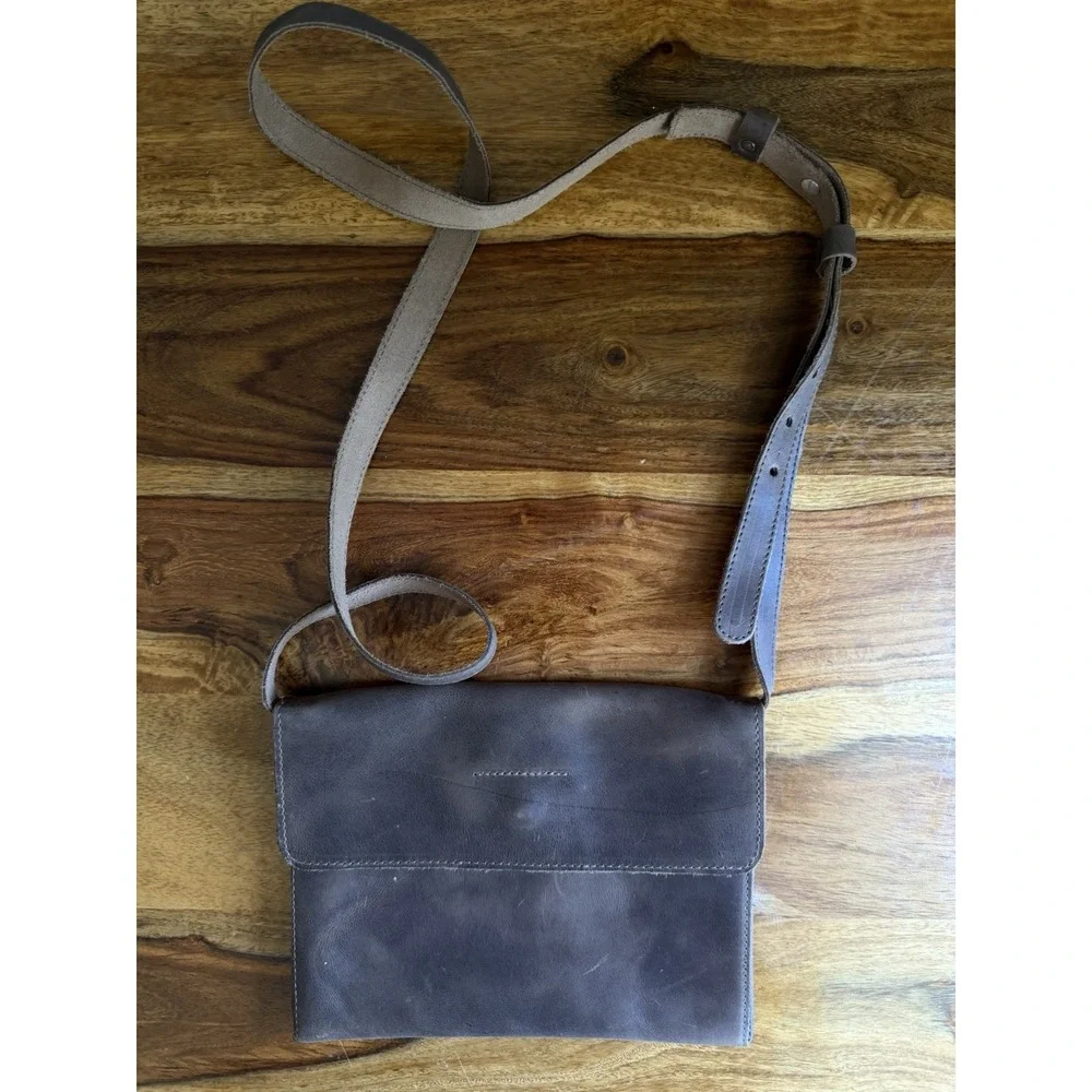 Hide And Drink Brown Leather Satchel Crossbody Purse Square Pocket Button Snap